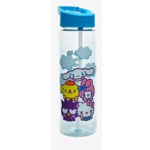 Hello Kitty & Friends Clear Plastic Water Bottle With Straw 20 Oz Blue Lid Kids/